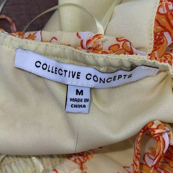 Collective Concepts Womens Floral Smocked Waist Halter Dress Yellow Medium NWOT - Picture 4 of 8